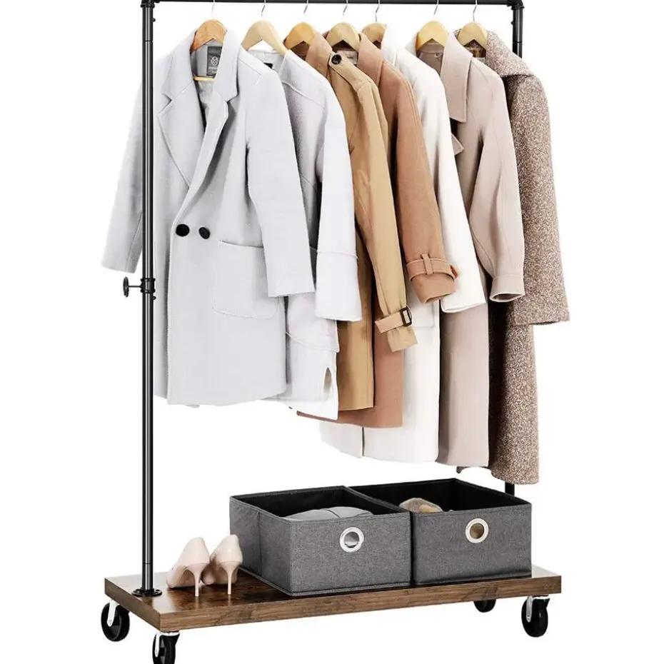 Mobiel kledingrek - rustiek heavy-duty - 1 rail - industrieel design - bruin