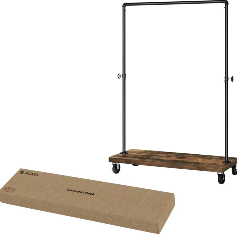 Mobiel kledingrek - rustiek heavy-duty - 1 rail - industrieel design - bruin