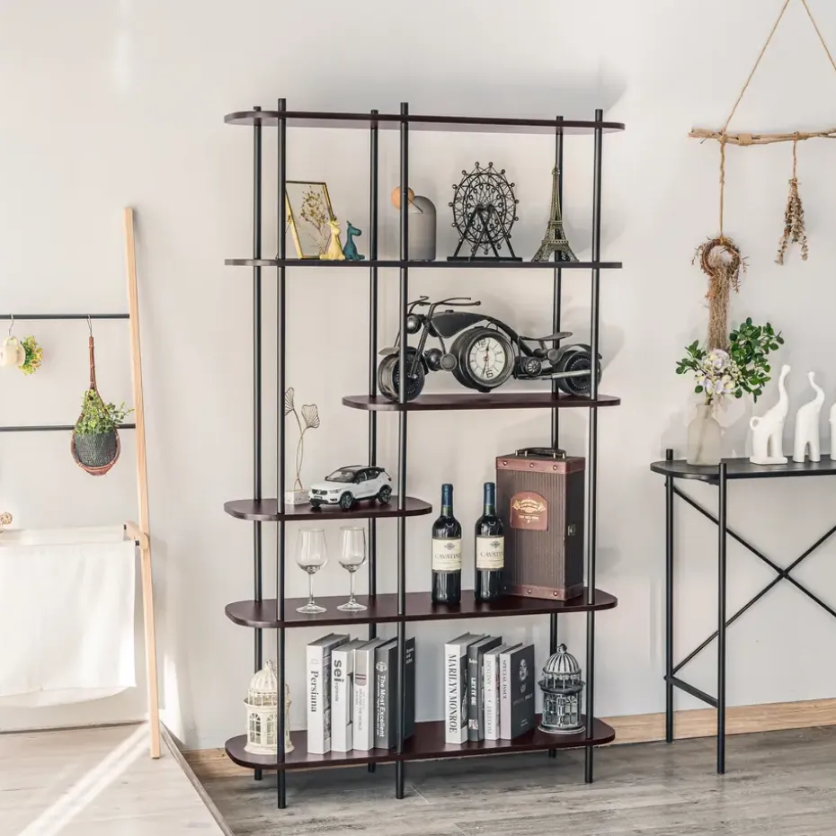 Moderne metalen en bruin houten etagère