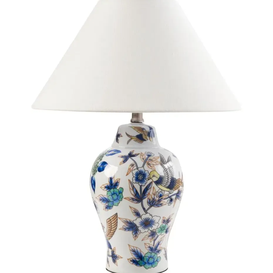 MORACA - Tafellamp - Wit/Blauw - Porselein/Linnen