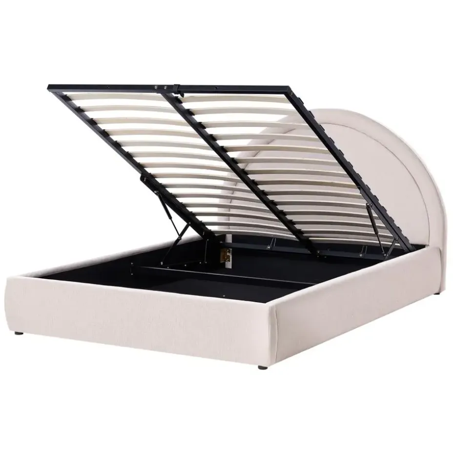 MOUZON - Bed met opbergruimte - Lichtbeige - 140 x 200 cm - Stof