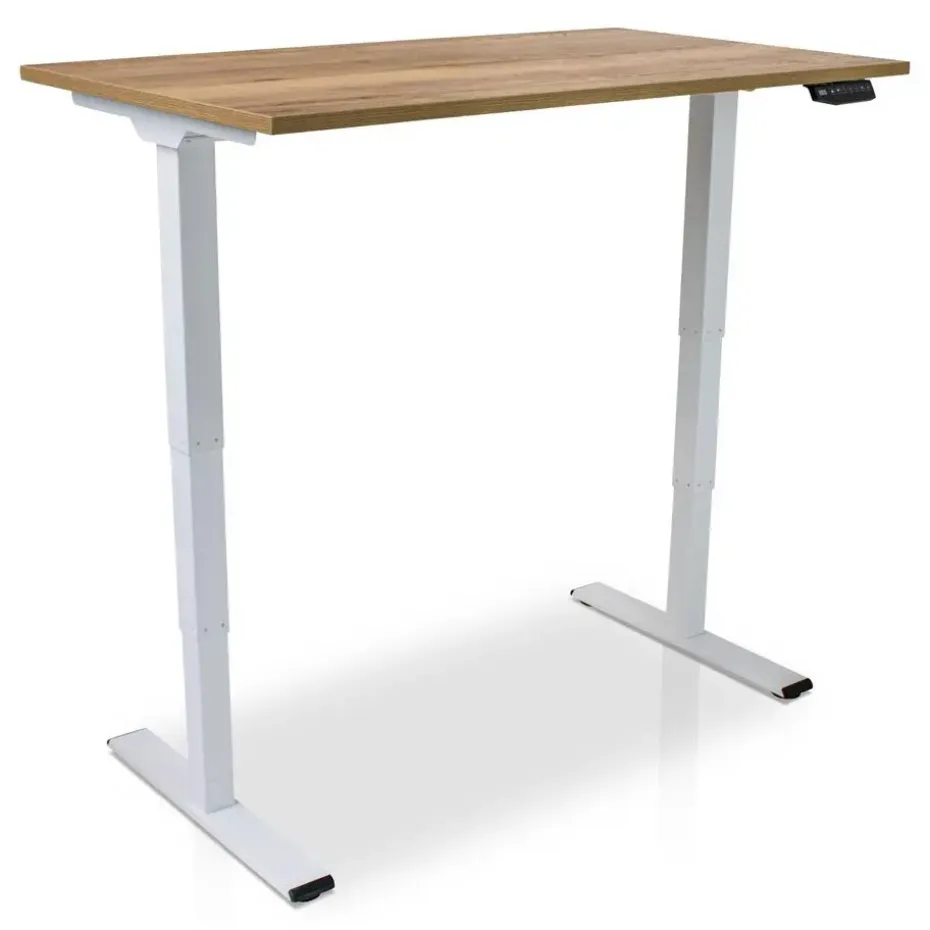 MRC COMFORT elektrisch ARBO zit-sta bureau - 140x80cm - wit - robuust eiken