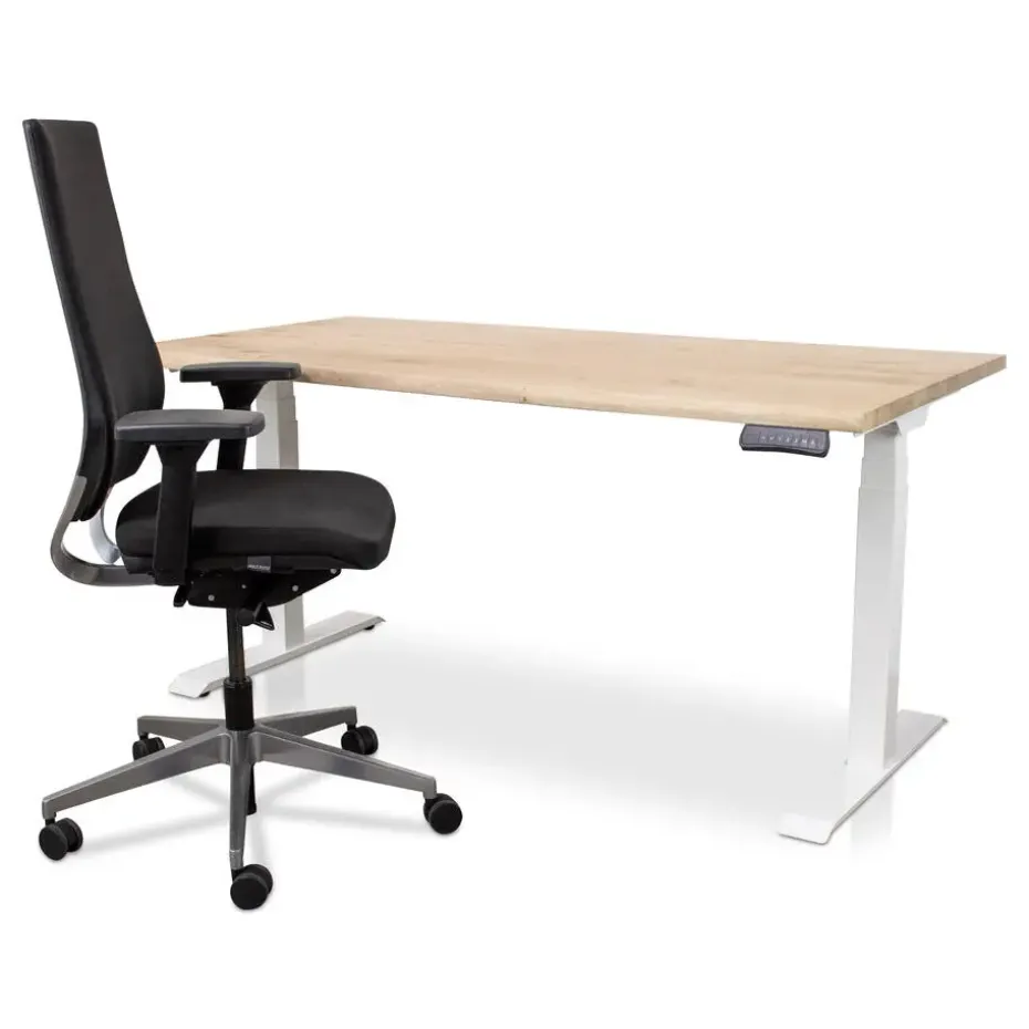 MRC Zit-sta bureau massief boomstam blad 140x80 wit frame NEN-EN 527