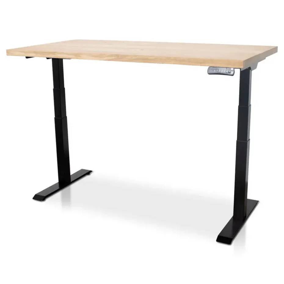 MRC Zit-sta bureau massief eiken blad 120x80 zwart frame NEN-EN 527