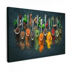 MuchoWow Canvas Schilderij 90x60cm Kruiden Specerijen Lepels