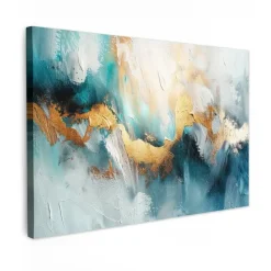 MuchoWow Canvas Schilderij 90x60cm Abstract Kunst Gold Blauw