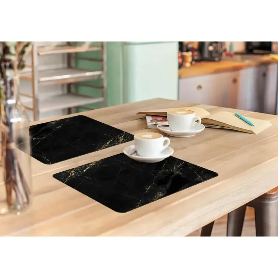 MuchoWow Placemat (6stuks) 45x30cm Marmer look Luxe Zwart Goud
