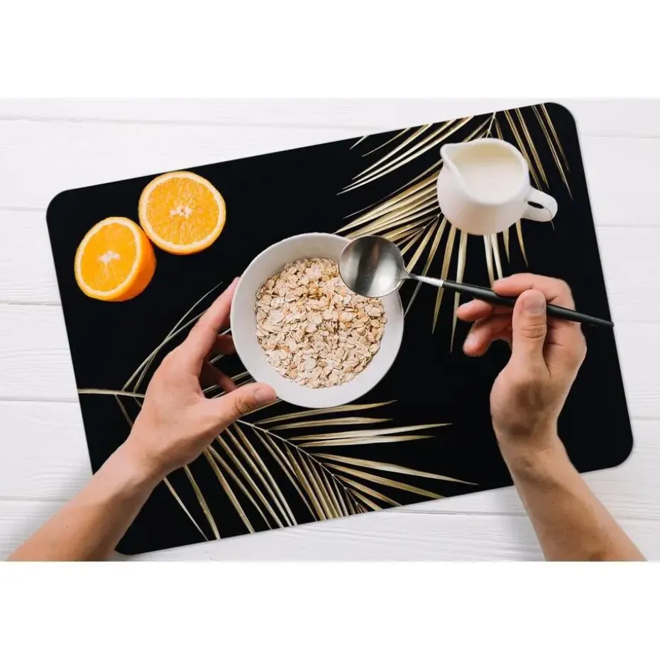 MuchoWow Placemat (6stuks) 45x30cm Bladeren Planten Goud Zwart