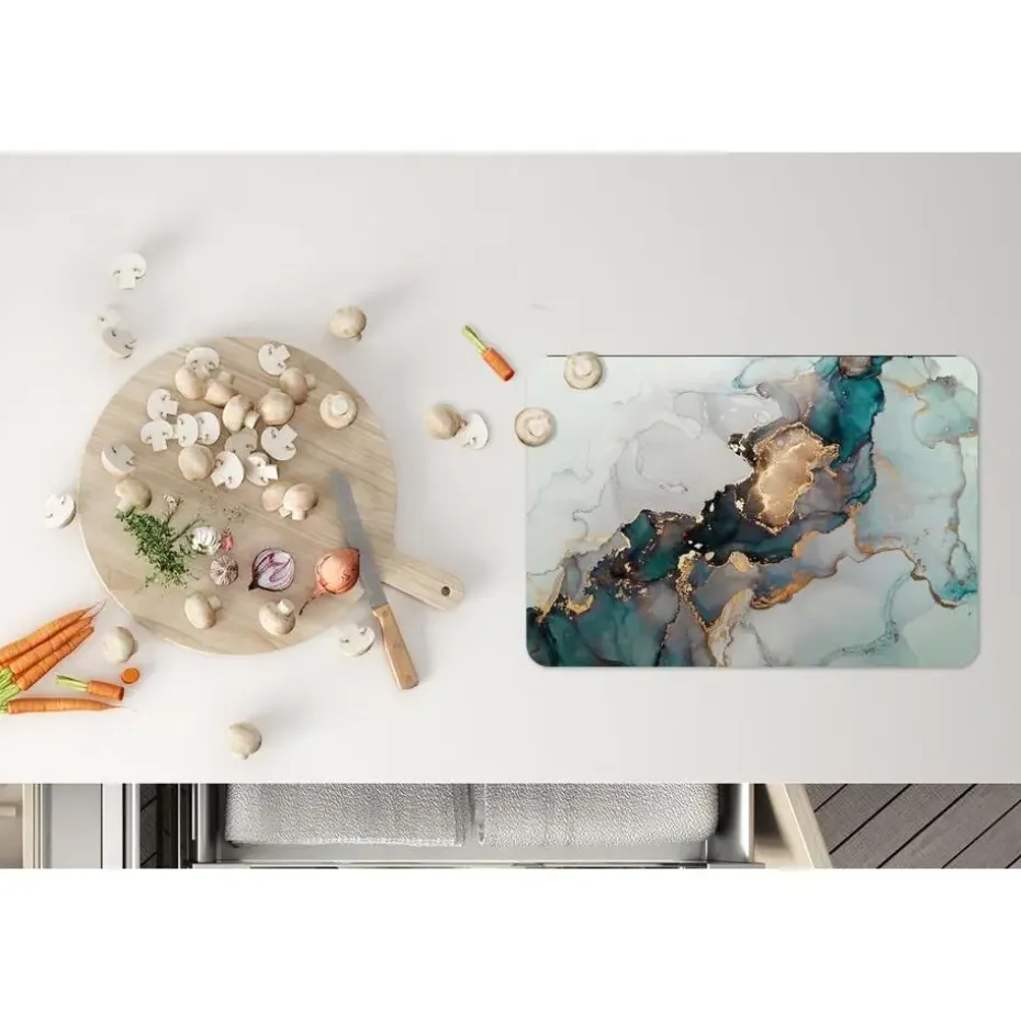 MuchoWow Placemat (6stuks) 45x30cm Marmer print Goud Blauw