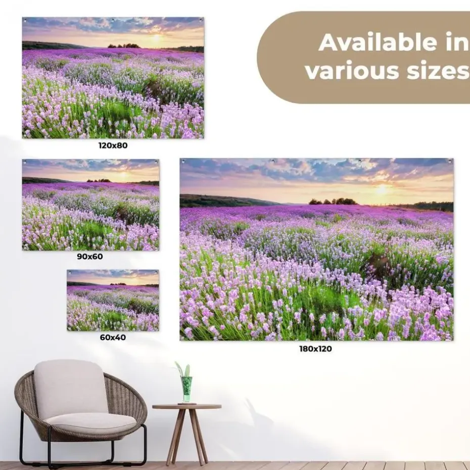 MuchoWow Tuinposter 120x80cm Bloemen Lavendel Paars Lucht