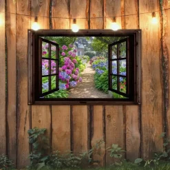 MuchoWow Tuinposter 120x80cm Hortensia Doorkijk Bloemen Paars