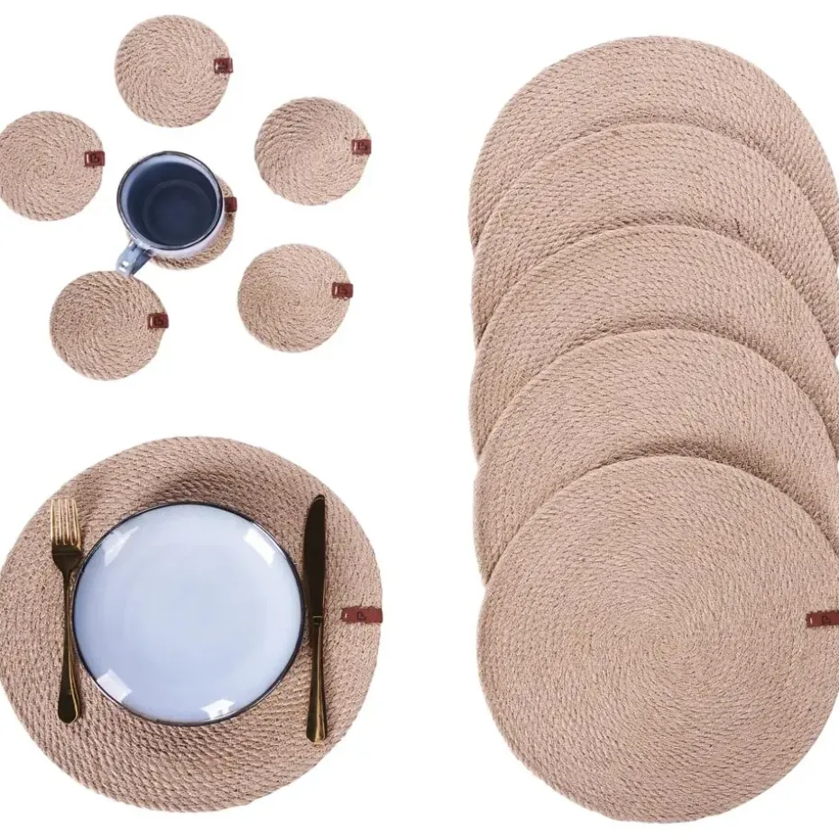 MUNTRIES - Set van 12 placemats en onderzetters - Natuurlijk - Jute