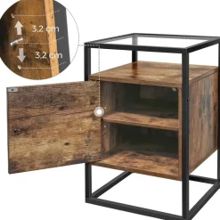 Nachtkastje - uit hout en gehard glas - met kast - industriële stijl - Bruin