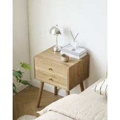 Nachtkastje met 2 laden van natuurlijk hout
