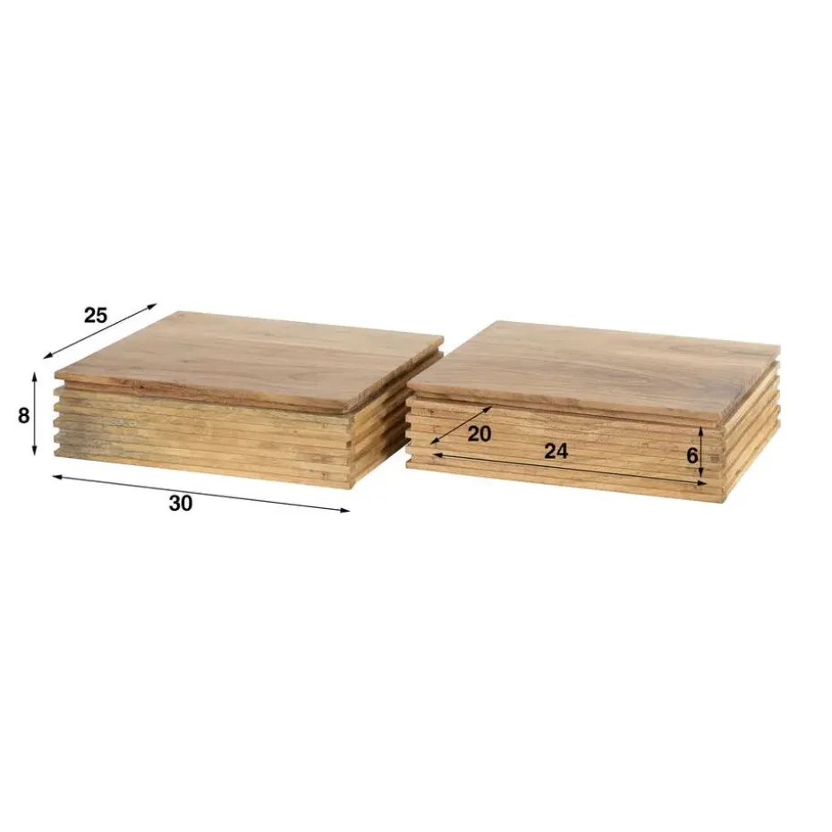 Nachtkastje Naturel Acaciahout - Set van 2 - 30x25x8cm