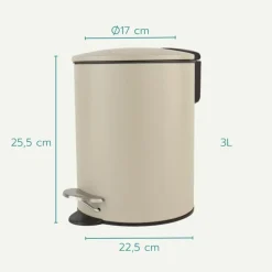 Nordix Pedaalemmer 3 Liter Badkamer Toilet Beige Metaal