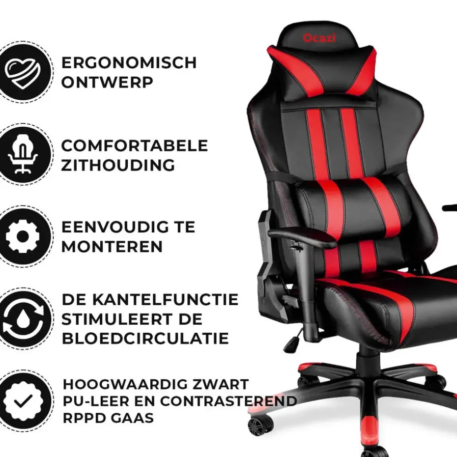 Ocazi Chicago Gaming stoel - Bureaustoel - Zwart/Rood