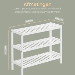 O'DADDY Bamboe Schoenenrek - 3 Laags - Voor 12 Paar - Wit - 70x26x55 cm