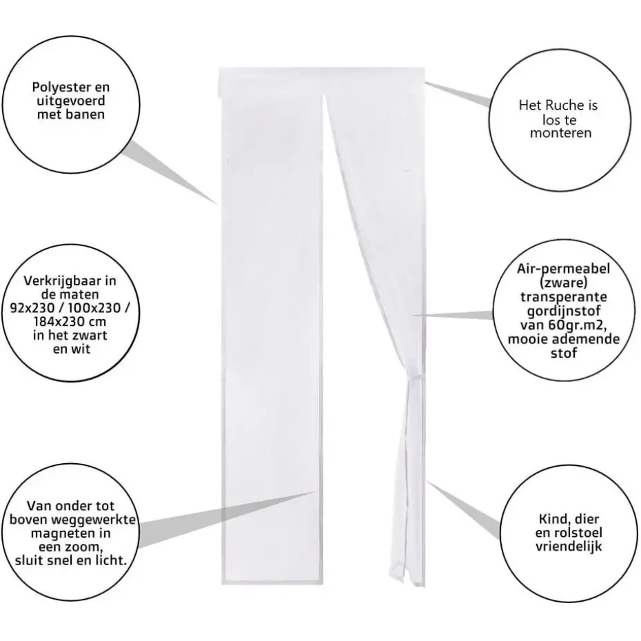 O’DADDY Deurgordijn – Vliegengordijn Magnetisch - 92x230cm – hor Wit