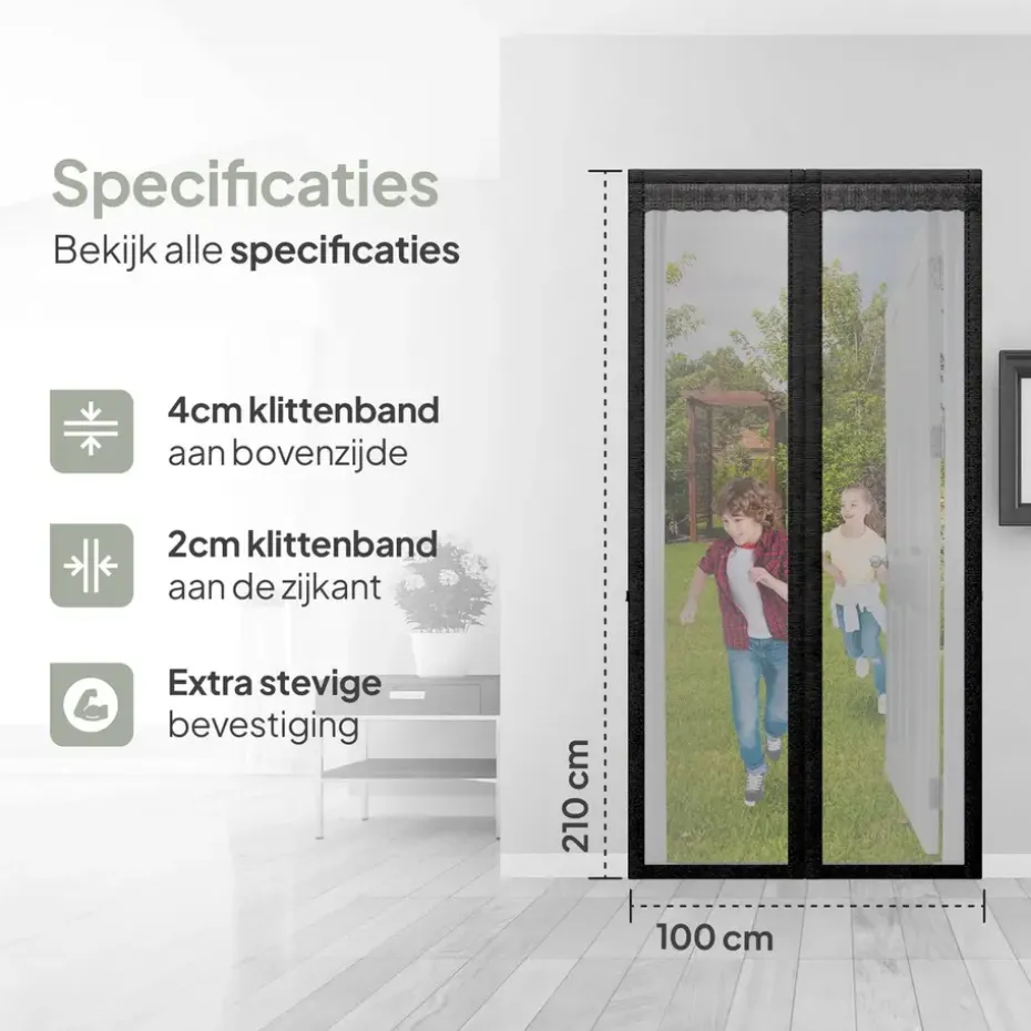 O'DADDY Deurgordijn Deluxe FIBER - Magnetisch Vliegengordijn 100x210 Zwart