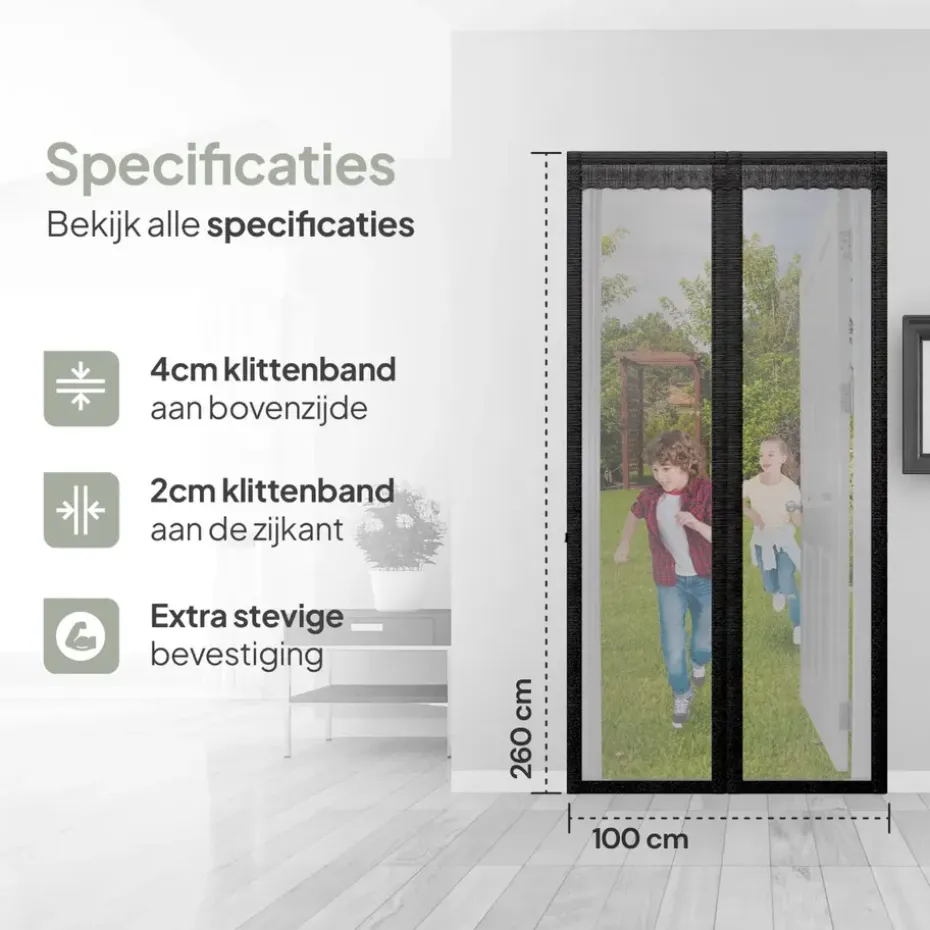 O'DADDY Deurgordijn Deluxe FIBER - Magnetisch Vliegengordijn 100x260 Zwart