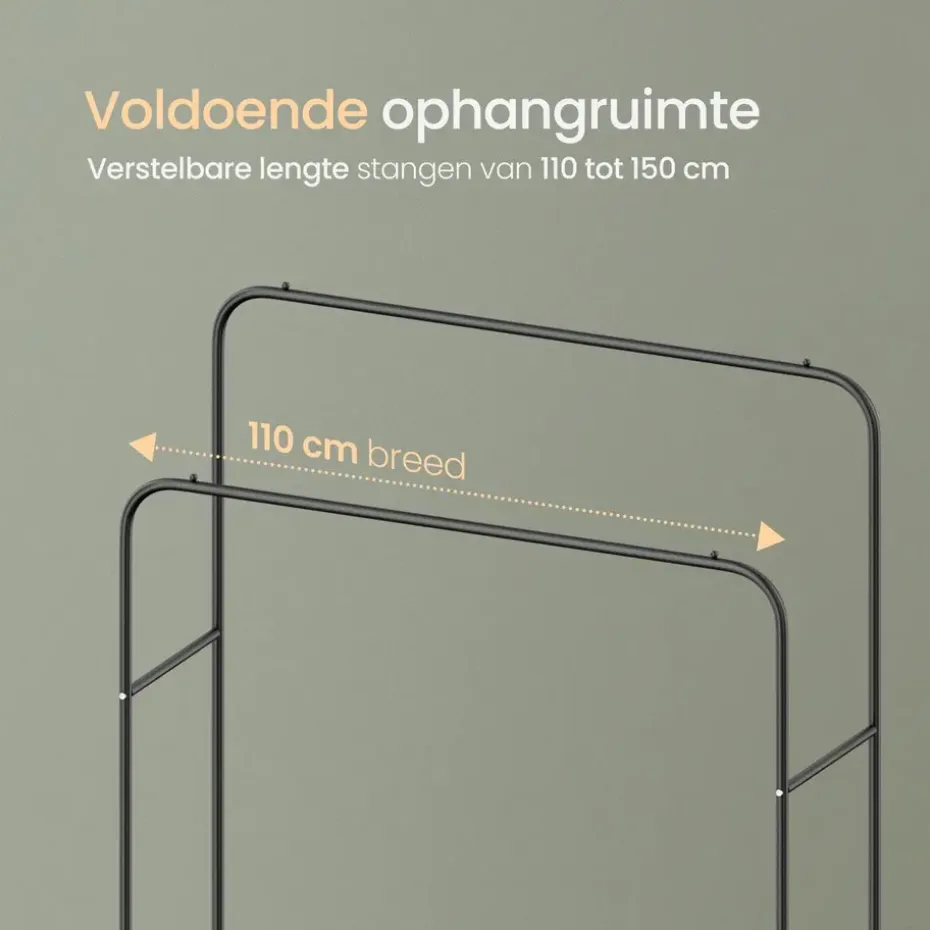 O'DADDY Dubbel Kledingrek Metaal Zwart met Schoenenrek 110x54x(130-150)cm