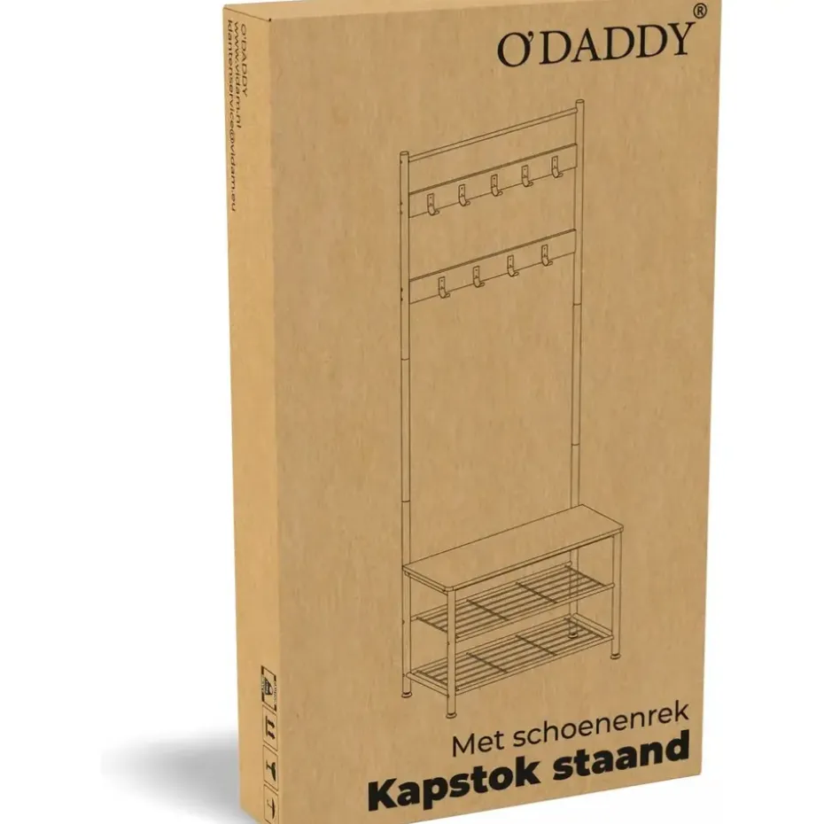 O'DADDY Kapstok met Schoenenrek - Zwart - 9 Haken - 2-Laags Rek
