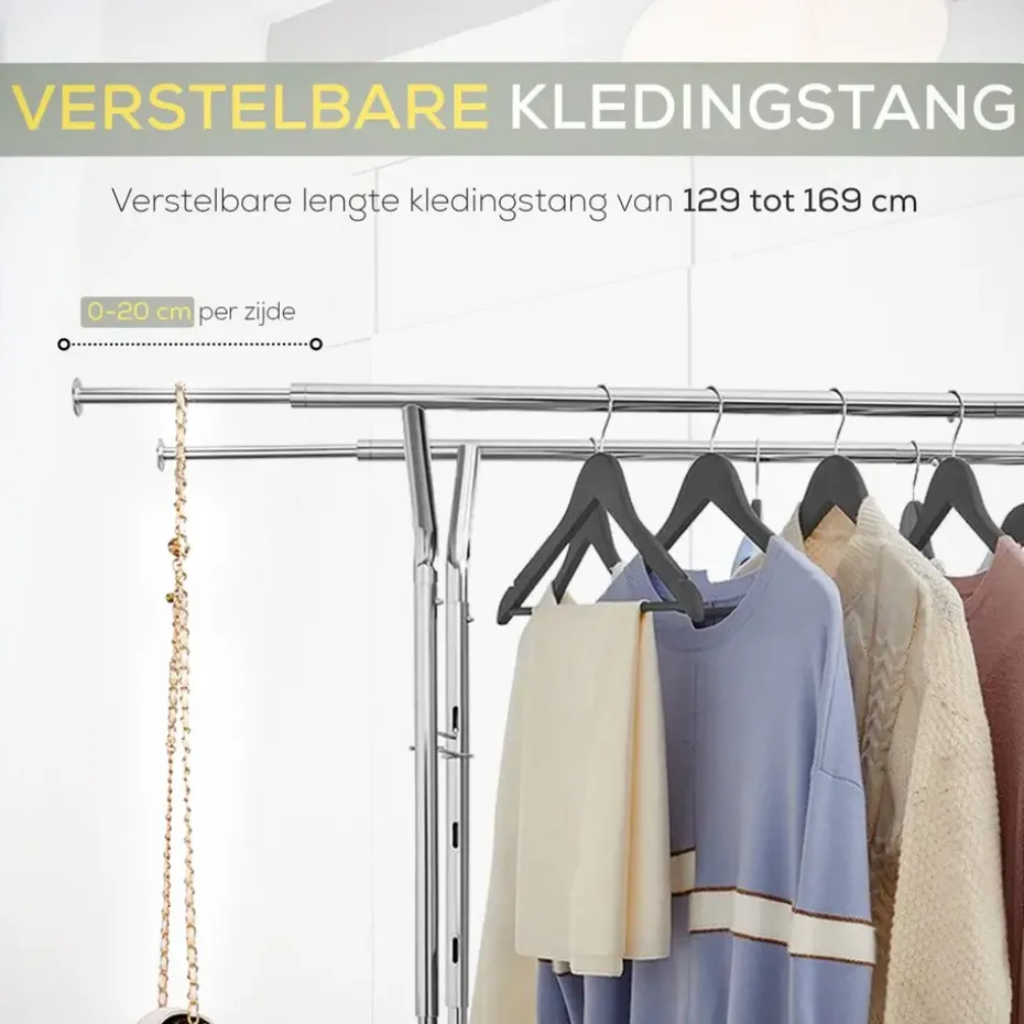 O'DADDY Kledingrek - Dubbele Stang - Uitschuifbaar & Verstelbaar - 110 kg