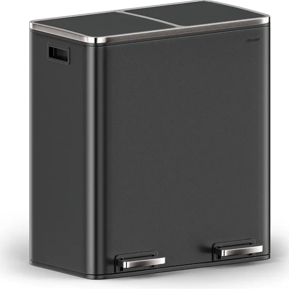 O’DADDY Prullenbak 60L - 2 Vakken - Voetbediening - Soft-Close - Zwart
