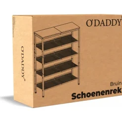 O'DADDY Schoenenrek 5-Laags - Industrieel Design - Bruin Hout/Zwart Metaal
