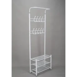 O'DADDY Staande Kapstok met Schoenenrek - Wit- 66x30x190 cm