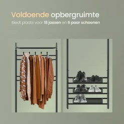 O'DADDY Staande Kapstok met Schoenenrek - Zwart Metaal