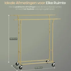 O'DADDY Verstelbaar Kledingrek op Wieltjes - Metaal - Goud - Tot 110 kg