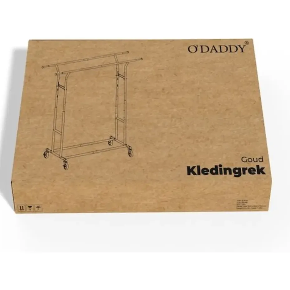 O'DADDY Verstelbaar Kledingrek op Wieltjes - Metaal - Goud - Tot 110 kg