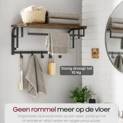 O'DADDY Wandkapstok met 5 Haken - 66x30x27 cm - Hangend - Bruin
