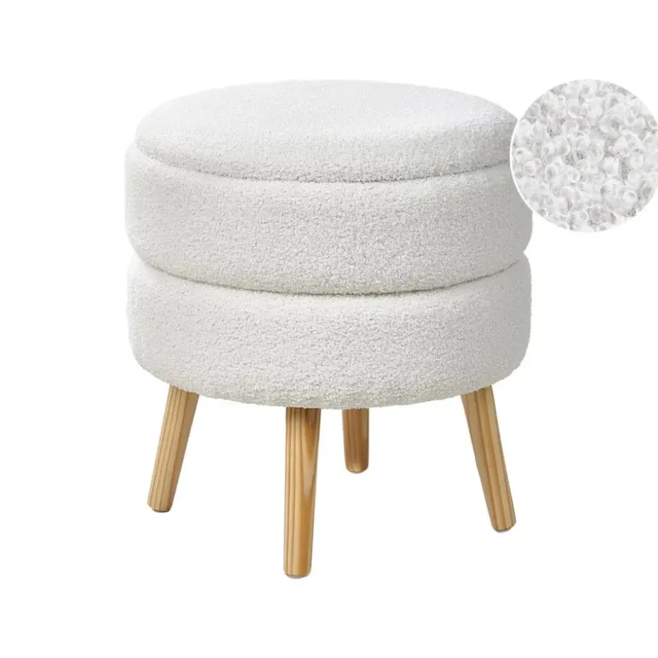 OKATON - Hocker met opbergruimte - Wit - Bouclé