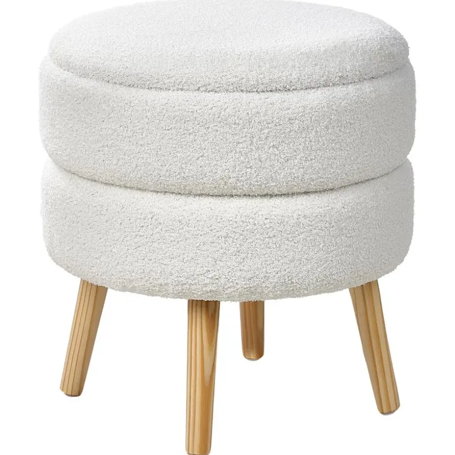 OKATON - Hocker met opbergruimte - Wit - Bouclé
