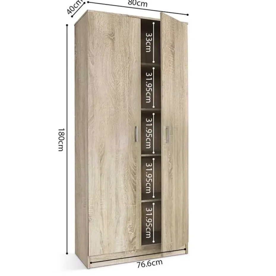 Opbergkast Ray 80cm met 2 deuren en 4 legplanken - sonoma eik