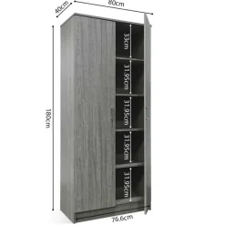 Opbergkast Ray 80cm met 2 deuren en 4 legplanken - grijze eik