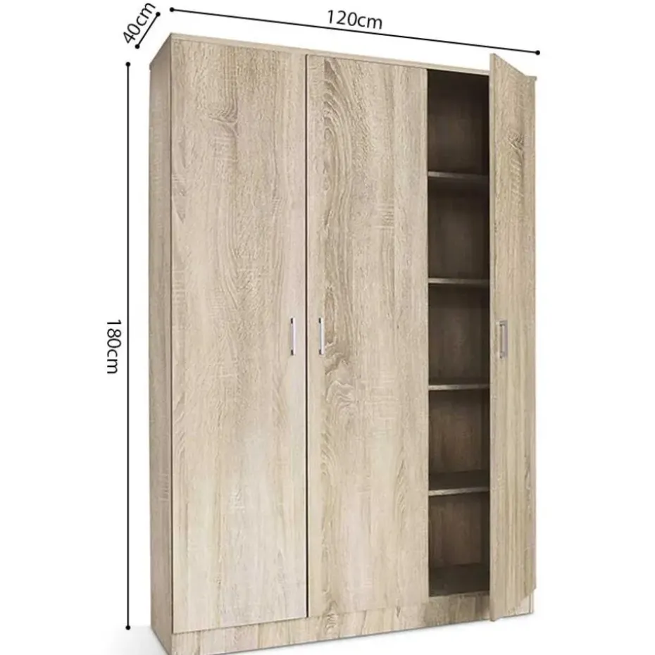 Opbergkast Ray 120cm met 3 deuren en 4 legplanken - sonoma eik