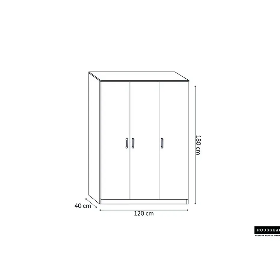 Opbergkast Ray 120cm met 3 deuren en 4 legplanken -wit