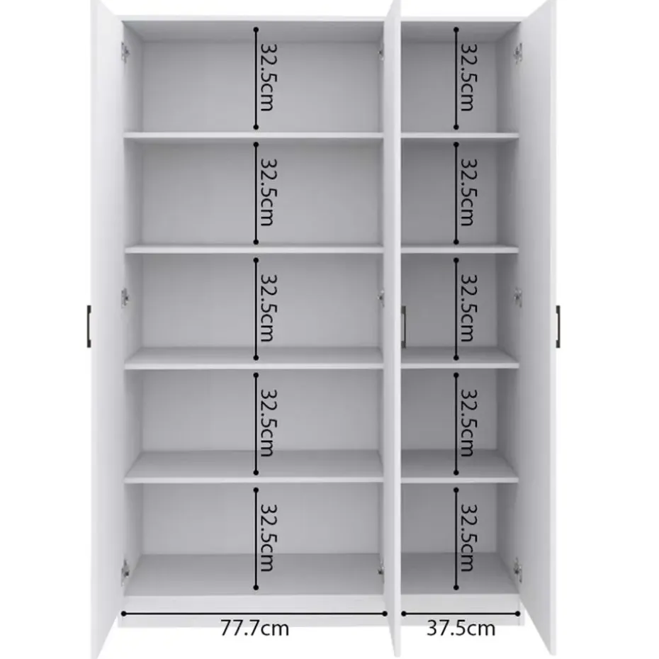 Opbergkast Ray 120cm met 3 deuren en 4 legplanken -wit