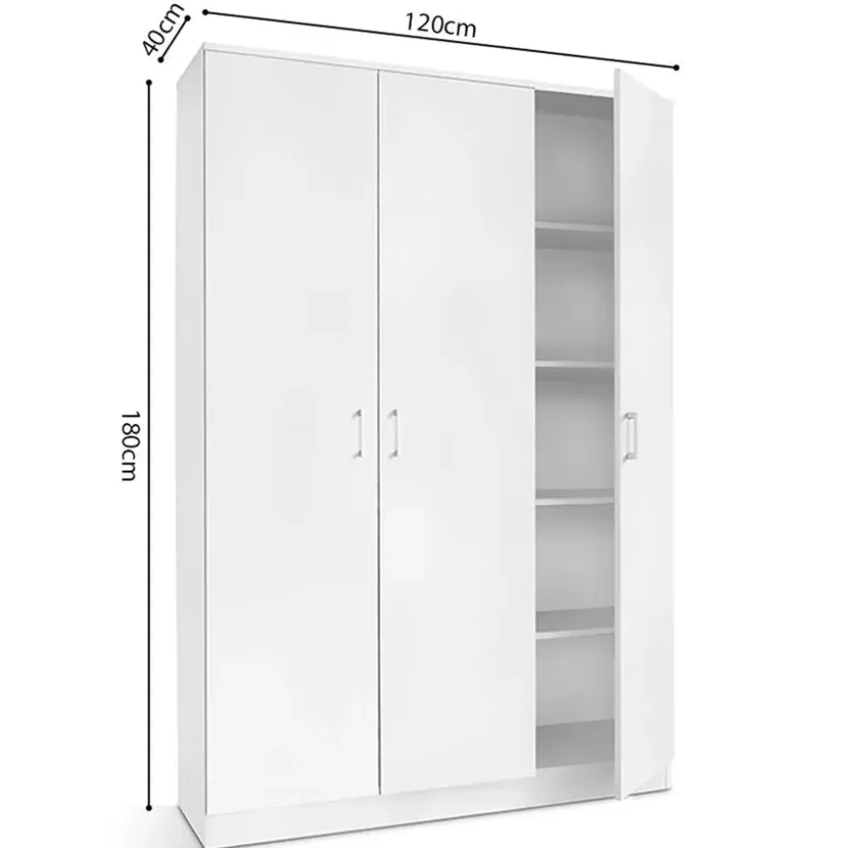 Opbergkast Ray 120cm met 3 deuren en 4 legplanken -wit