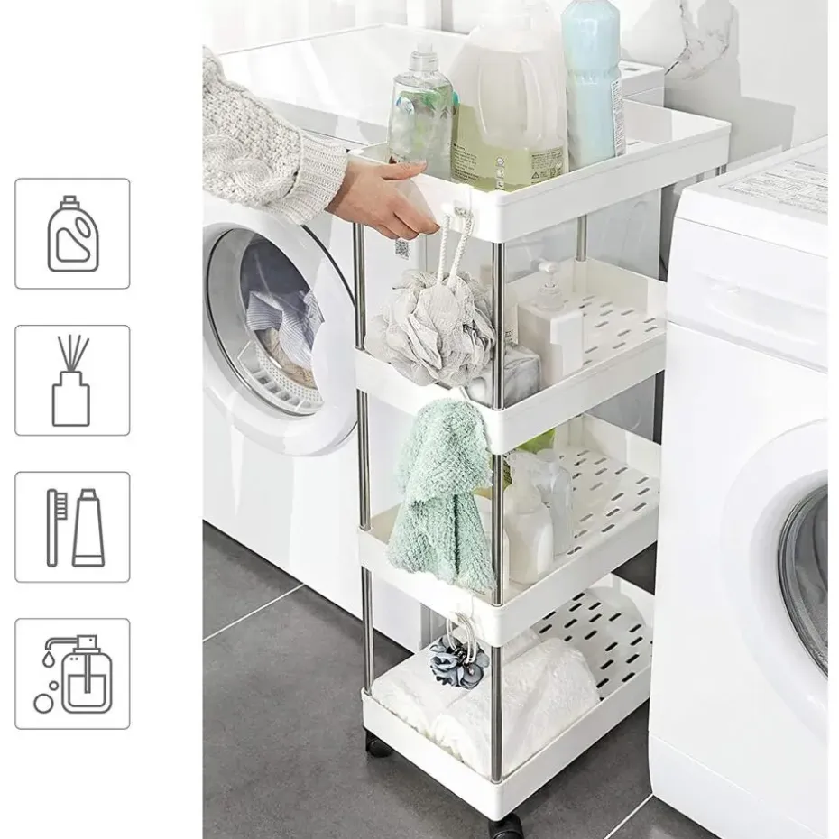 Opbergtrolley - 4 niveaus - 40x86x22 cm - wit