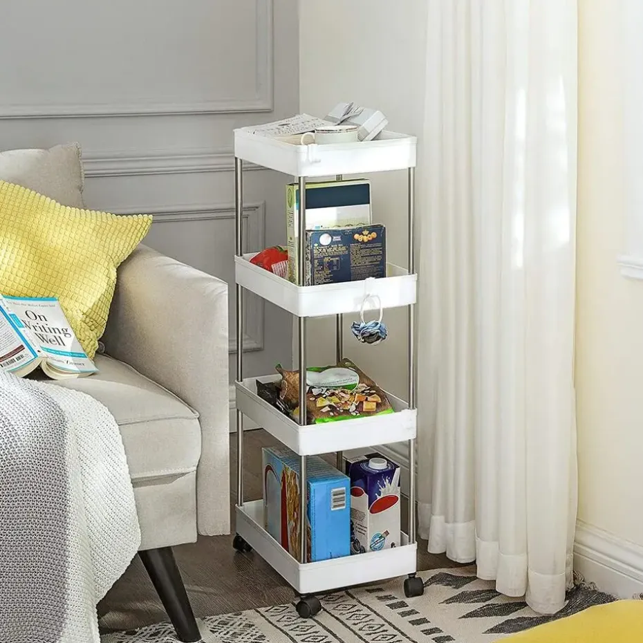 Opbergtrolley - 4 niveaus - 40x86x22 cm - wit