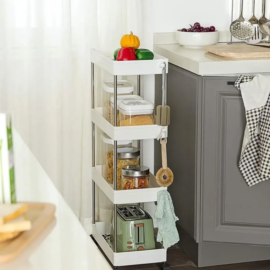 Opbergtrolley - 4 niveaus - 40x86x22 cm - wit