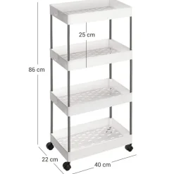 Opbergtrolley - 4 niveaus - 40x86x22 cm - wit