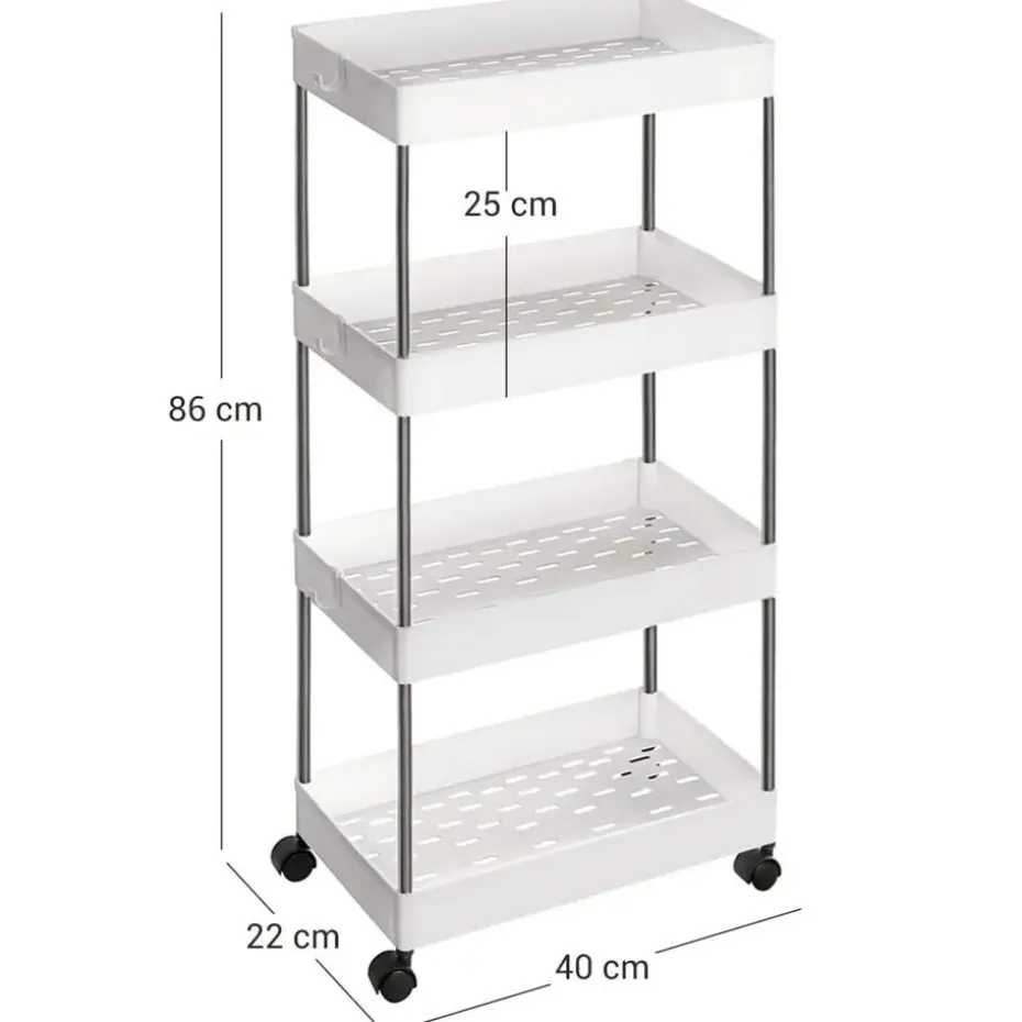 Opbergtrolley - 4 niveaus - 40x86x22 cm - wit
