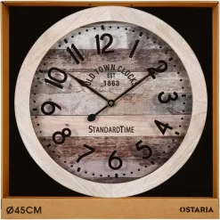 Ostaria Wandklok/muur klok - old town - D45 cm - hout - naturel