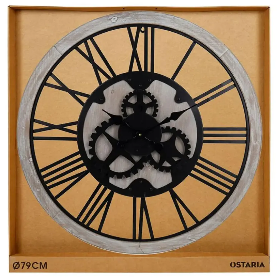 Ostaria Wandklok/muur klok - D79cm - MDF/metaal - naturel - kamer